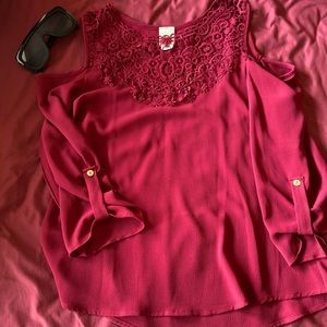 Red cold shoulder top